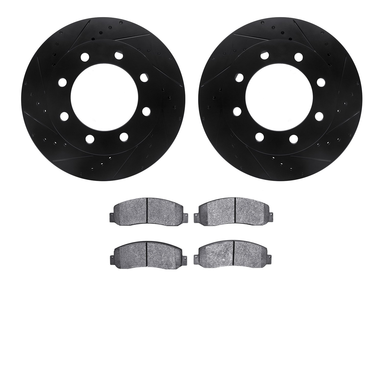 8402-54080 Drilled/Slotted Brake Rotors with Ultimate-Duty Brake Pads Kit [Black], 2005-2011 Ford/Lincoln/Mercury/Mazda, Positio
