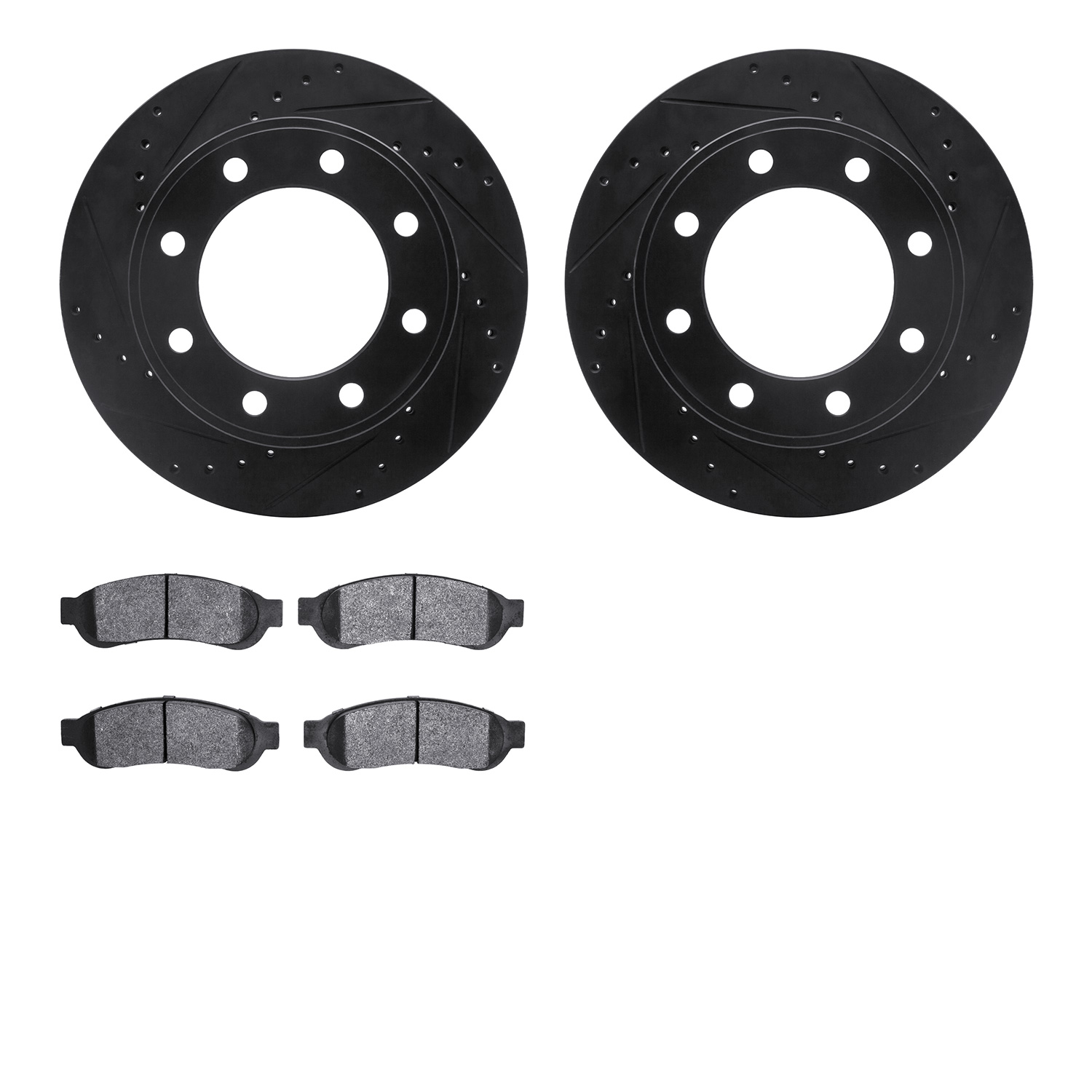 8402-54082 Drilled/Slotted Brake Rotors with Ultimate-Duty Brake Pads Kit [Black], 2006-2010 Ford/Lincoln/Mercury/Mazda, Positio