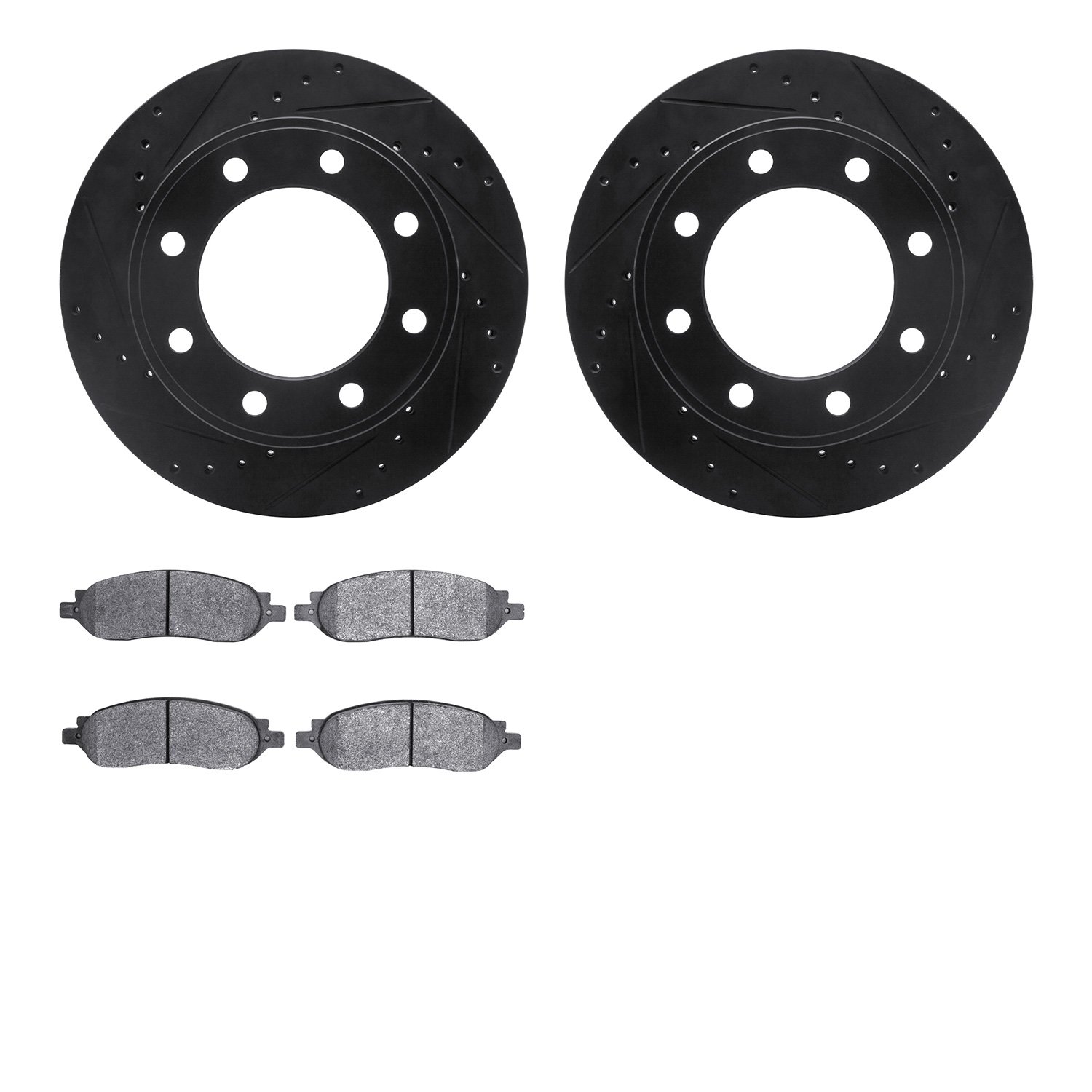 8402-54083 Drilled/Slotted Brake Rotors with Ultimate-Duty Brake Pads Kit [Black], 2005-2007 Ford/Lincoln/Mercury/Mazda, Positio