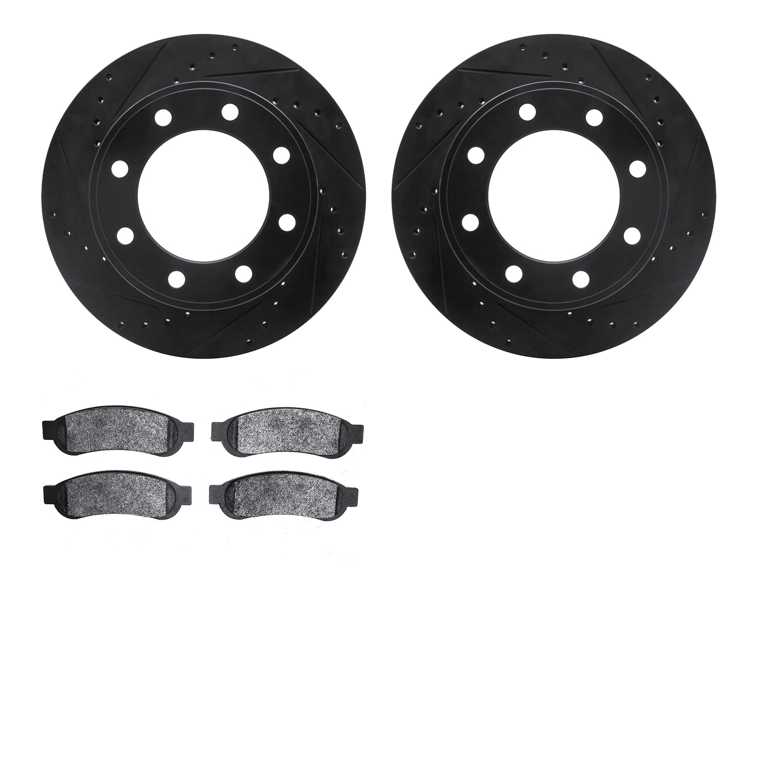8402-54084 Drilled/Slotted Brake Rotors with Ultimate-Duty Brake Pads Kit [Black], 2010-2012 Ford/Lincoln/Mercury/Mazda, Positio