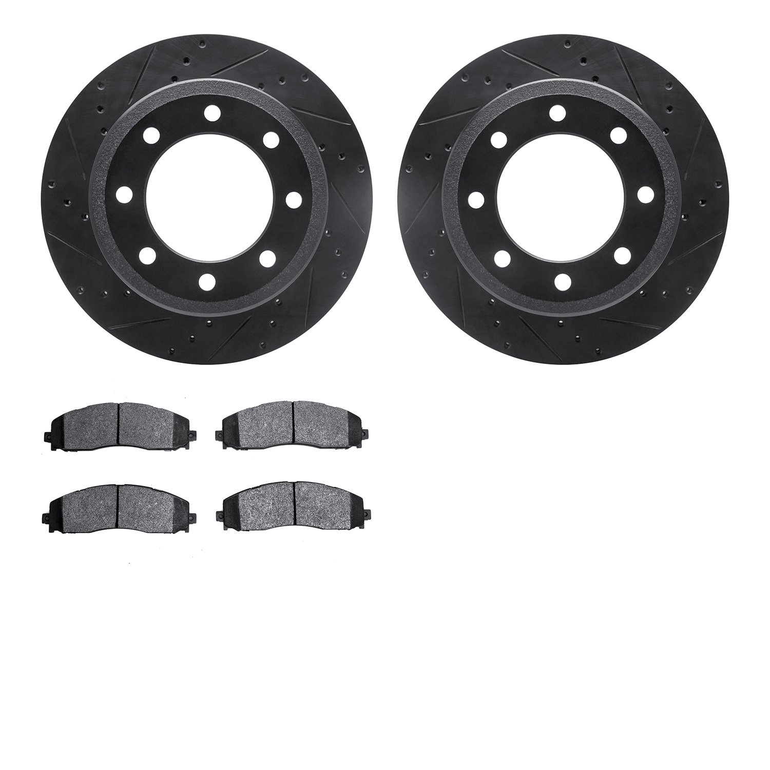 8402-54101 Drilled/Slotted Brake Rotors with Ultimate-Duty Brake Pads Kit [Black], Fits Select Ford/Lincoln/Mercury/Mazda, Posit
