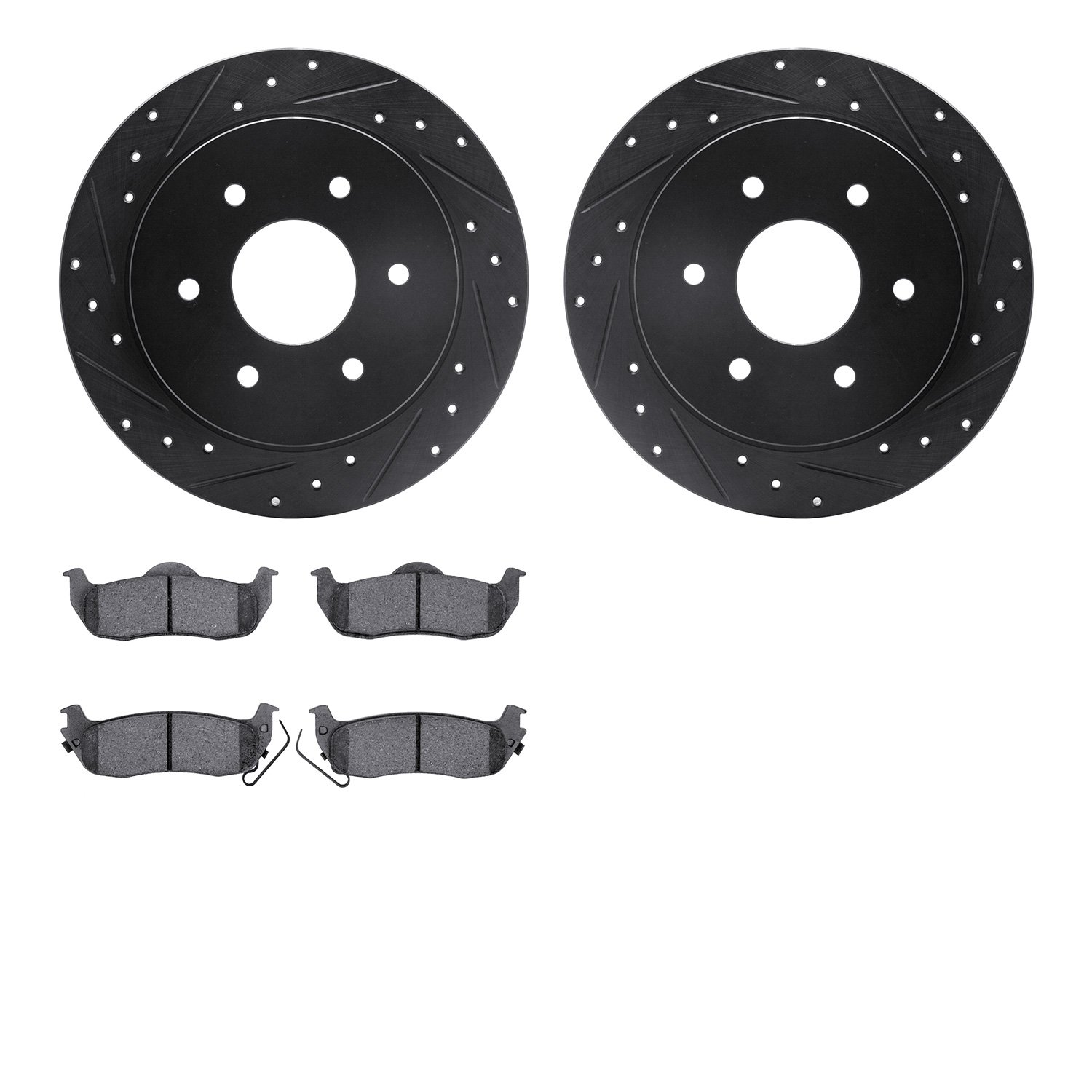 8402-67001 Drilled/Slotted Brake Rotors with Ultimate-Duty Brake Pads Kit [Black], 2004-2015 Infiniti/Nissan, Position: Rear