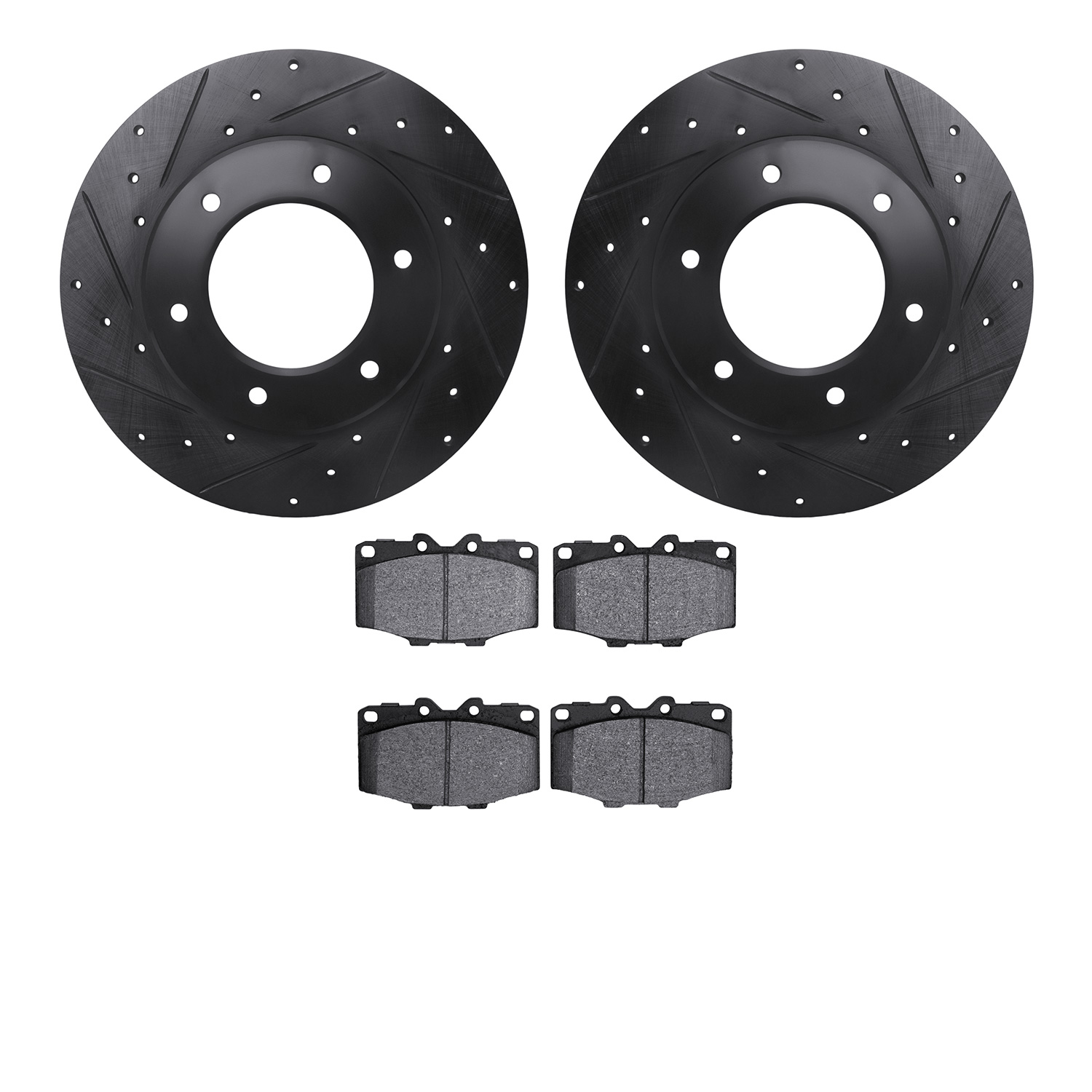 8402-76002 Drilled/Slotted Brake Rotors with Ultimate-Duty Brake Pads Kit [Black], 1979-1980 Lexus/Toyota/Scion, Position: Front