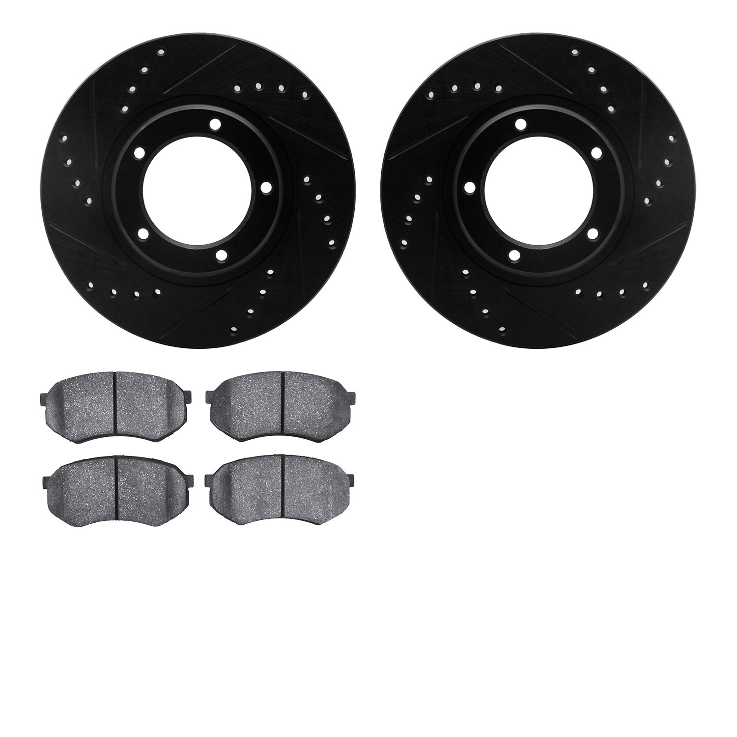 8402-76011 Drilled/Slotted Brake Rotors with Ultimate-Duty Brake Pads Kit [Black], 1995-2004 Lexus/Toyota/Scion, Position: Front