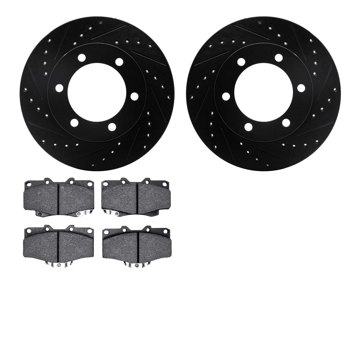 8402-76012 Drilled/Slotted Brake Rotors with Ultimate-Duty Brake Pads Kit [Black], 1995-2004 Lexus/Toyota/Scion, Position: Front