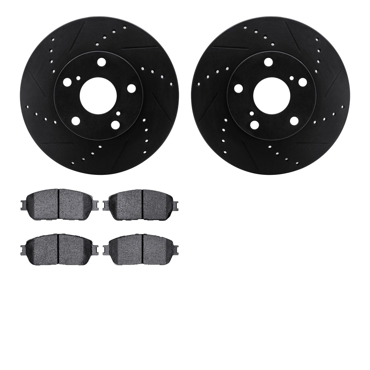 8402-76019 Drilled/Slotted Brake Rotors with Ultimate-Duty Brake Pads Kit [Black], 2005-2015 Lexus/Toyota/Scion, Position: Front