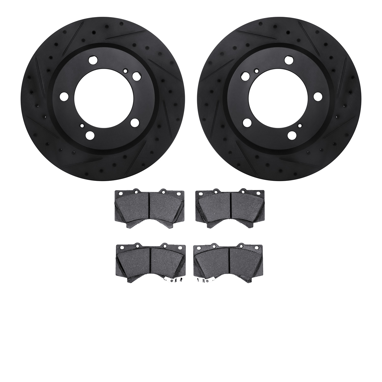 8402-76022 Drilled/Slotted Brake Rotors with Ultimate-Duty Brake Pads Kit [Black], 2008-2021 Lexus/Toyota/Scion, Position: Front