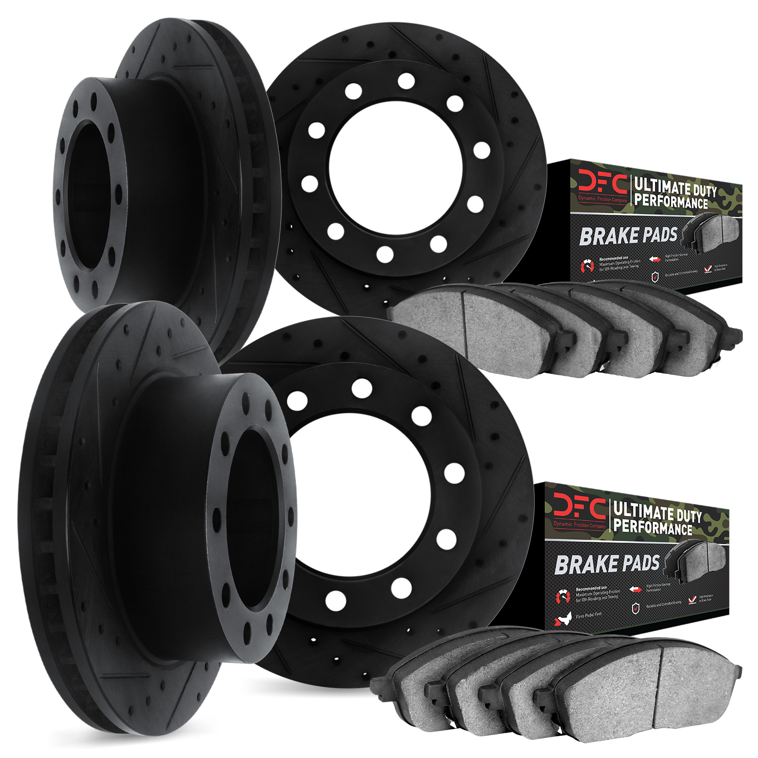 8404-40008 Drilled/Slotted Brake Rotors with Ultimate-Duty Brake Pads Kit [Black], 2005-2017 Multiple Makes/Models, Position: Fr