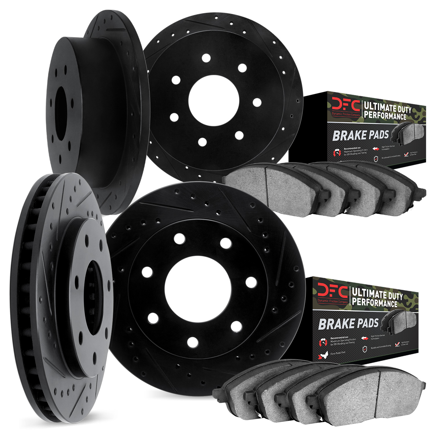 8404-54006 Drilled/Slotted Brake Rotors with Ultimate-Duty Brake Pads Kit [Black], 1997-2004 Ford/Lincoln/Mercury/Mazda, Positio