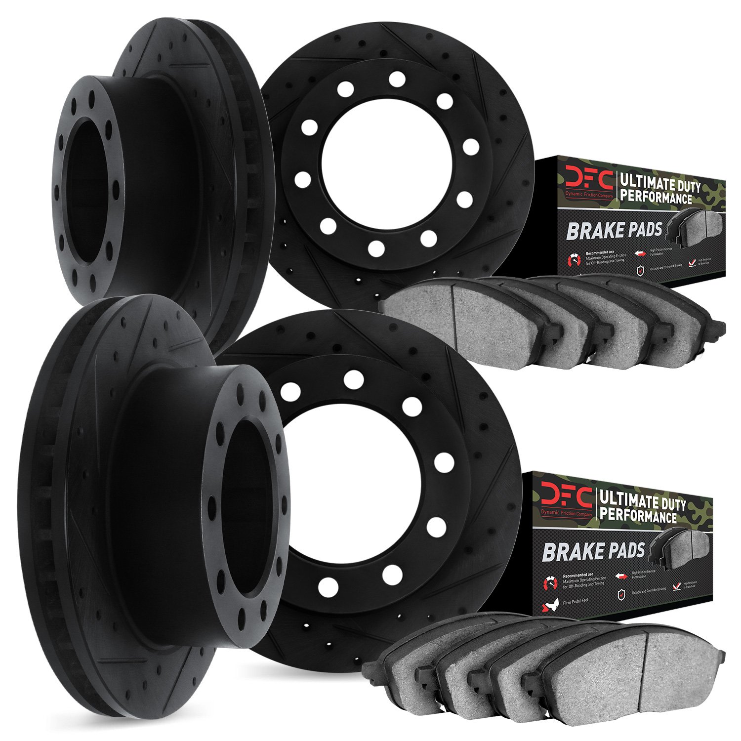 8404-54012 Drilled/Slotted Brake Rotors with Ultimate-Duty Brake Pads Kit [Black], 1999-2001 Ford/Lincoln/Mercury/Mazda, Positio