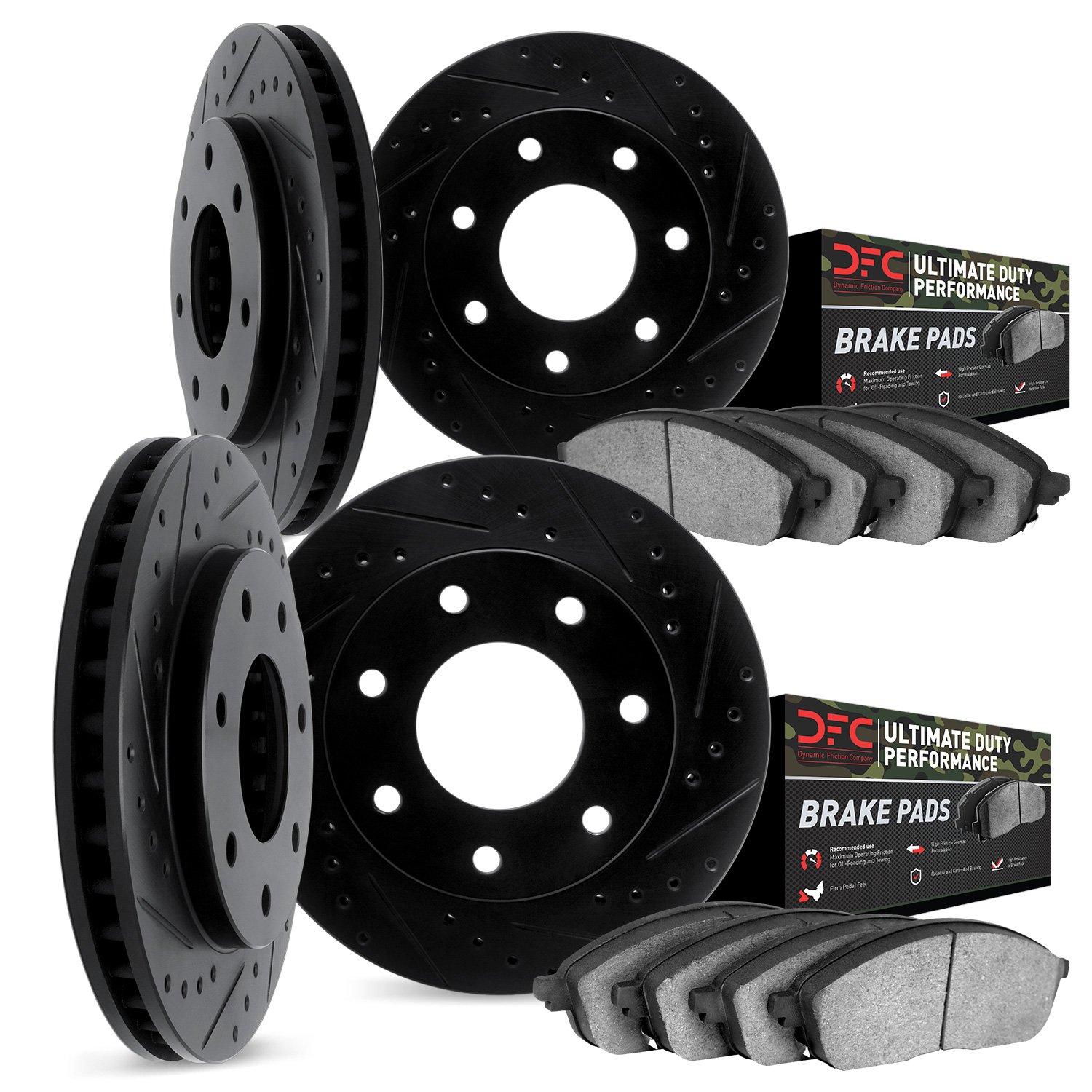 8404-54032 Drilled/Slotted Brake Rotors with Ultimate-Duty Brake Pads Kit [Black], 2004-2008 Ford/Lincoln/Mercury/Mazda, Positio