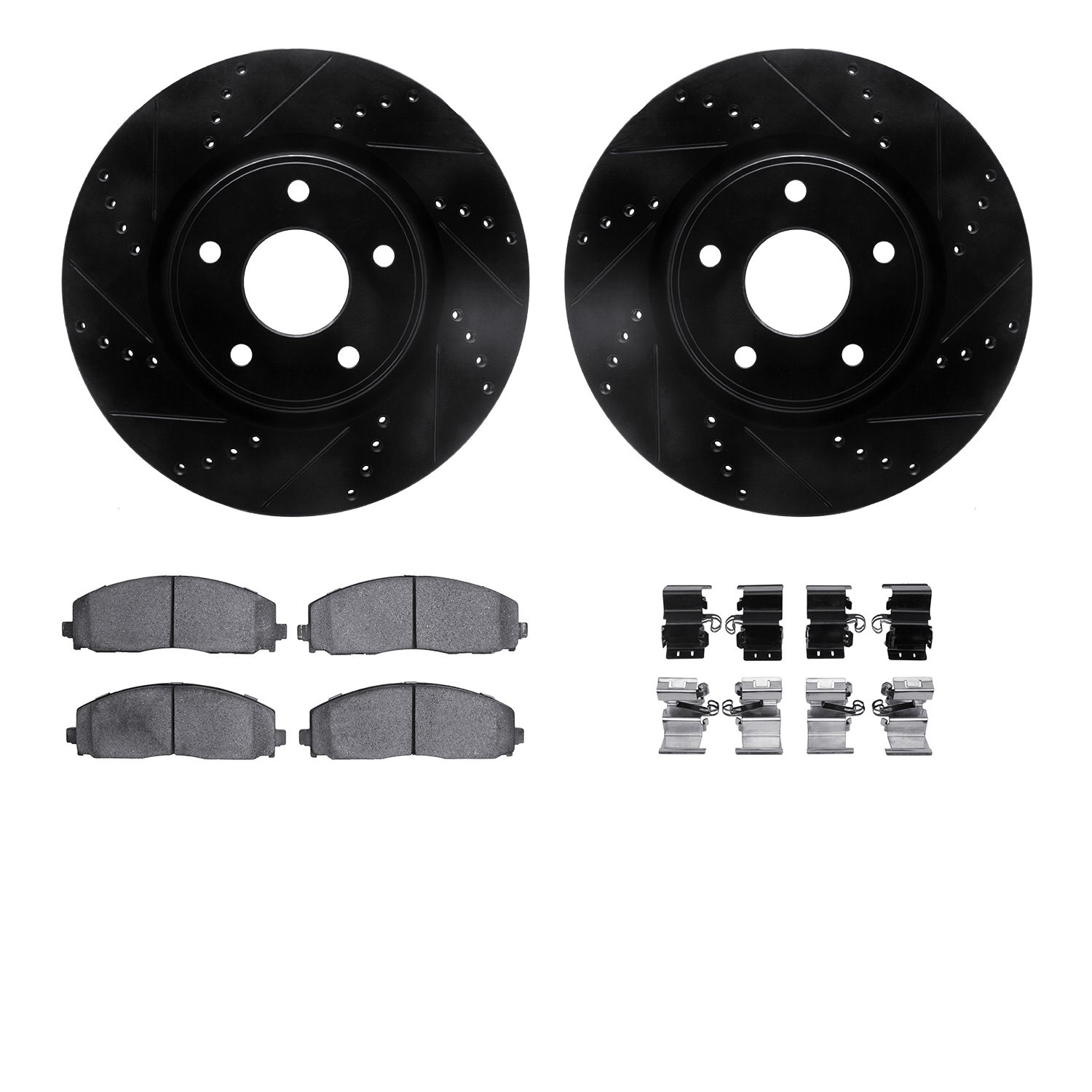 8412-40022 Drilled/Slotted Brake Rotors with Ultimate-Duty Brake Pads Kit & Hardware [Black], Fits Select Multiple Makes/Models,