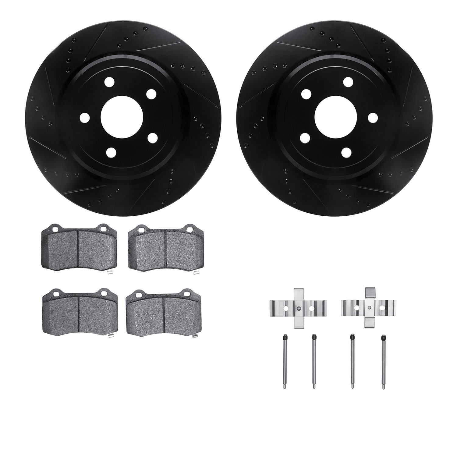 8412-42010 Drilled/Slotted Brake Rotors with Ultimate-Duty Brake Pads Kit & Hardware [Black], Fits Select Mopar, Position: Rear