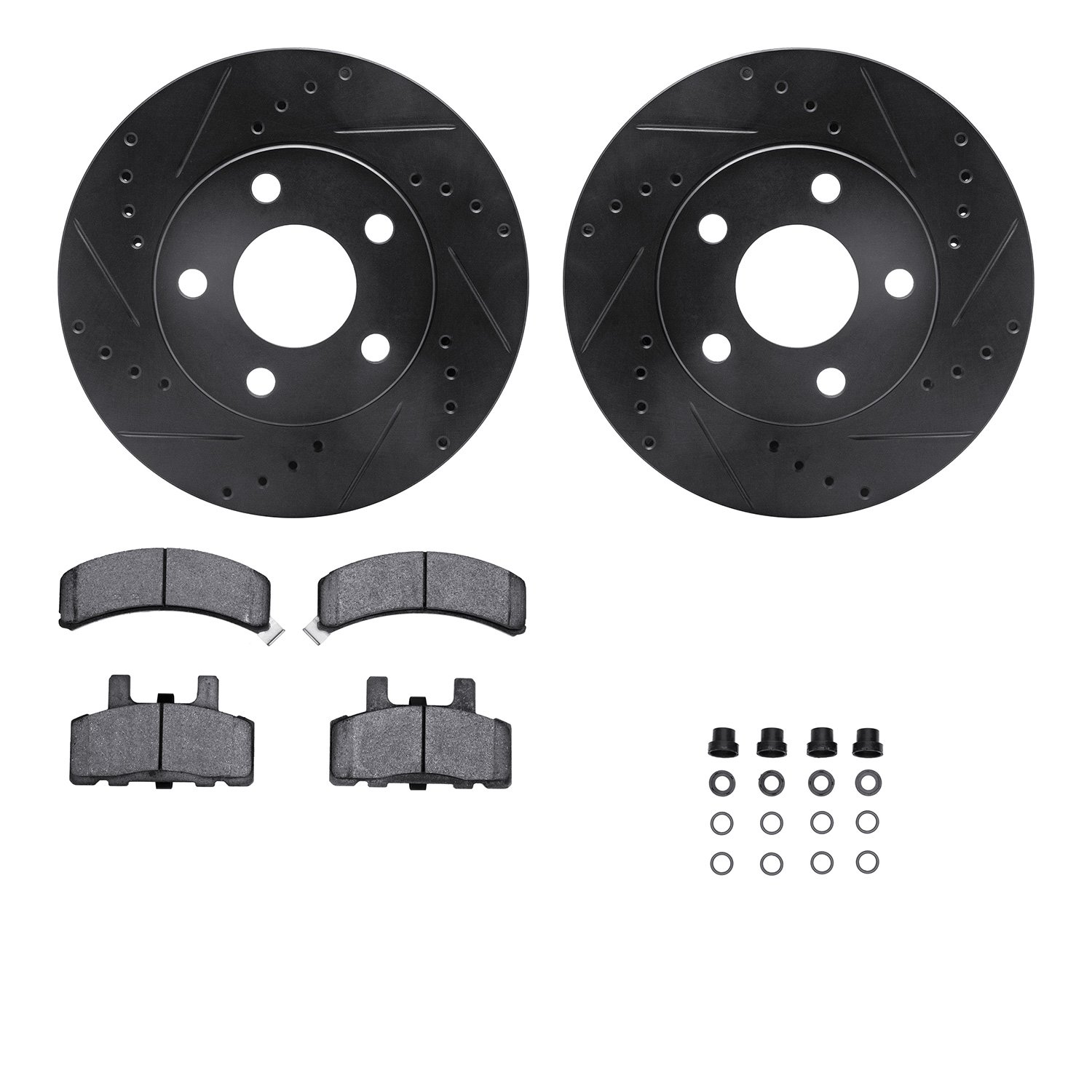 8412-47007 Drilled/Slotted Brake Rotors with Ultimate-Duty Brake Pads Kit & Hardware [Black], 1990-1993 GM, Position: Front