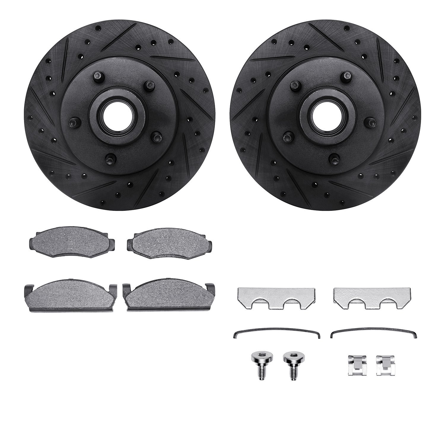 8412-54008 Drilled/Slotted Brake Rotors with Ultimate-Duty Brake Pads Kit & Hardware [Black], 1980-1983 Ford/Lincoln/Mercury/Maz