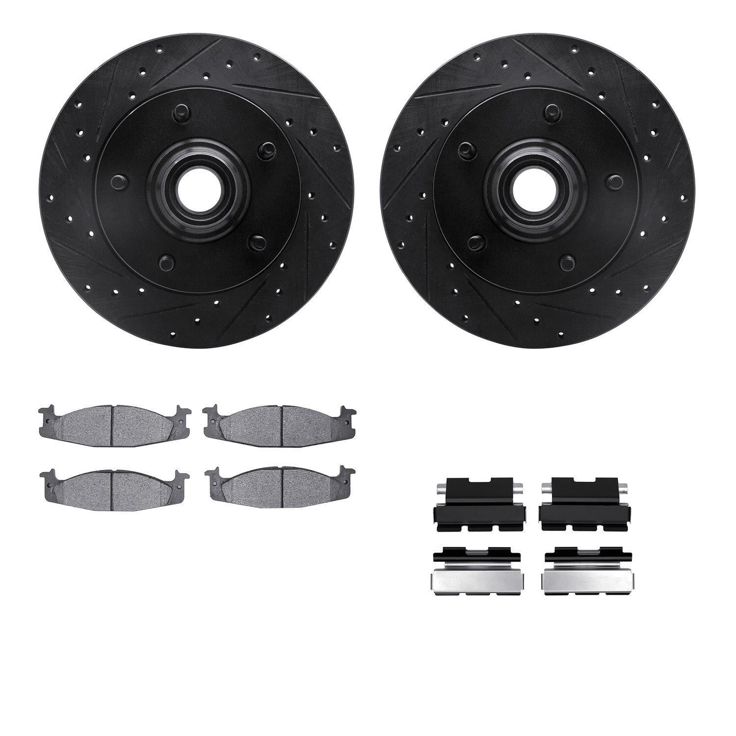 8412-54023 Drilled/Slotted Brake Rotors with Ultimate-Duty Brake Pads Kit & Hardware [Black], 1994-2003 Ford/Lincoln/Mercury/Maz