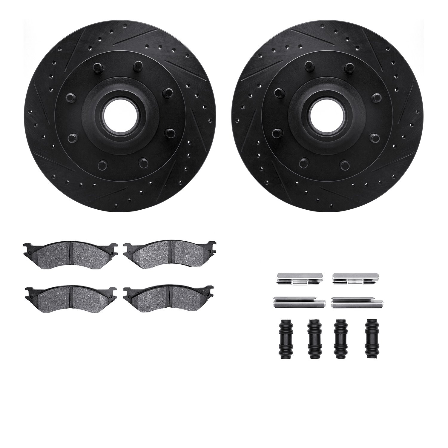 8412-54025 Drilled/Slotted Brake Rotors with Ultimate-Duty Brake Pads Kit & Hardware [Black], 2000-2004 Ford/Lincoln/Mercury/Maz