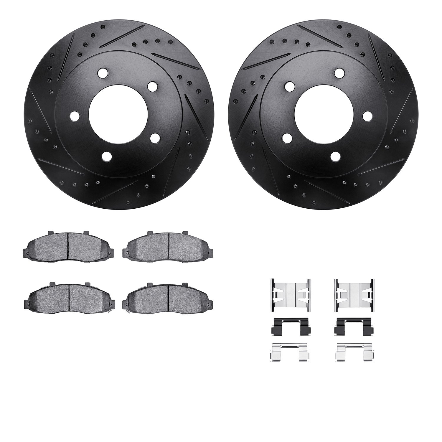 8412-54035 Drilled/Slotted Brake Rotors with Ultimate-Duty Brake Pads Kit & Hardware [Black], 1997-2004 Ford/Lincoln/Mercury/Maz