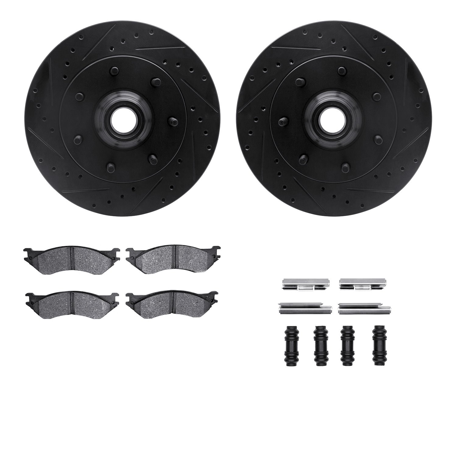 8412-54036 Drilled/Slotted Brake Rotors with Ultimate-Duty Brake Pads Kit & Hardware [Black], 1997-2004 Ford/Lincoln/Mercury/Maz