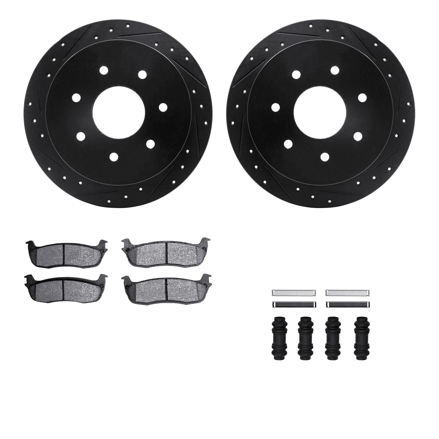 8412-54037 Drilled/Slotted Brake Rotors with Ultimate-Duty Brake Pads Kit & Hardware [Black], 1997-2004 Ford/Lincoln/Mercury/Maz