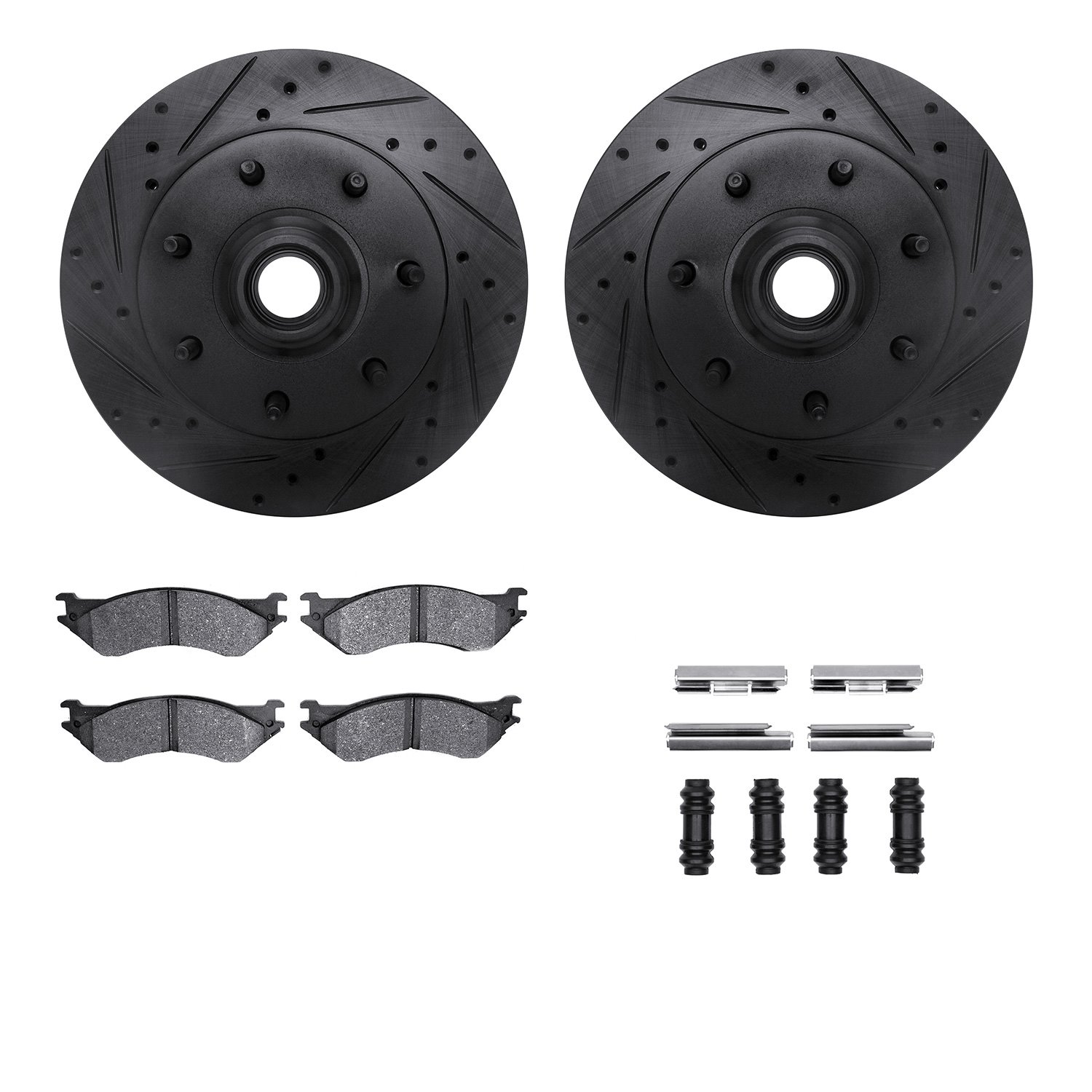 8412-54041 Drilled/Slotted Brake Rotors with Ultimate-Duty Brake Pads Kit & Hardware [Black], 1997-2002 Ford/Lincoln/Mercury/Maz
