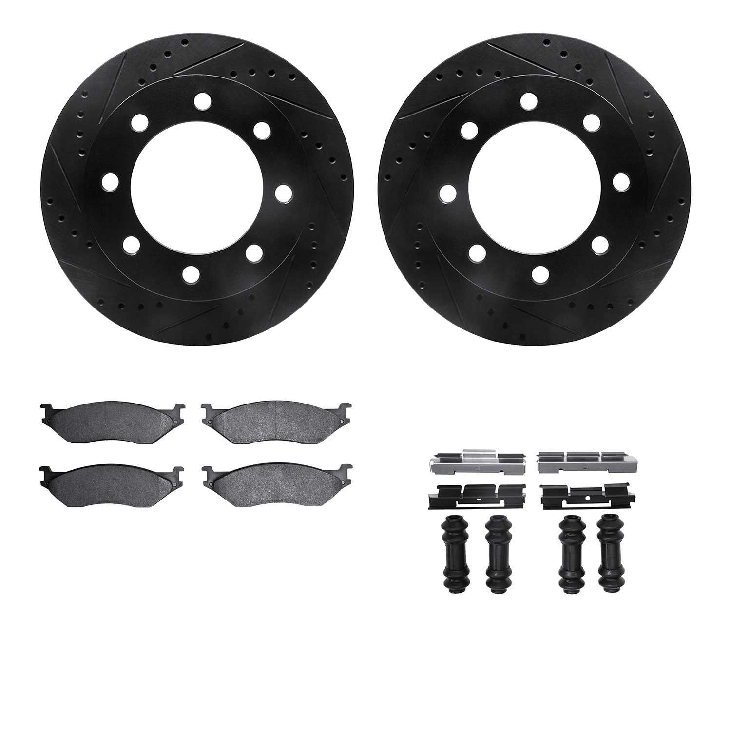 8412-54044 Drilled/Slotted Brake Rotors with Ultimate-Duty Brake Pads Kit & Hardware [Black], 1999-2001 Ford/Lincoln/Mercury/Maz