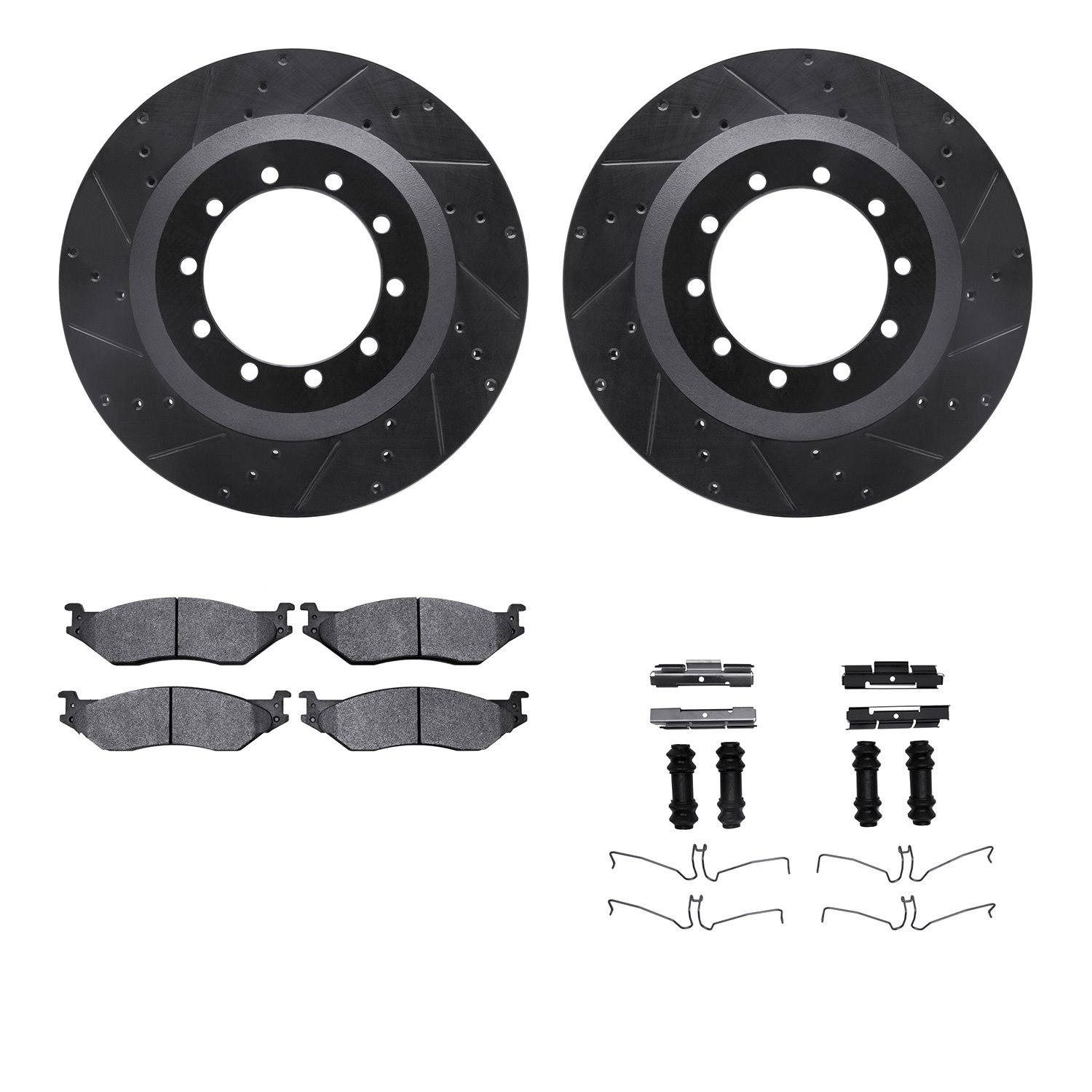 8412-54046 Drilled/Slotted Brake Rotors with Ultimate-Duty Brake Pads Kit & Hardware [Black], 2006-2019 Ford/Lincoln/Mercury/Maz