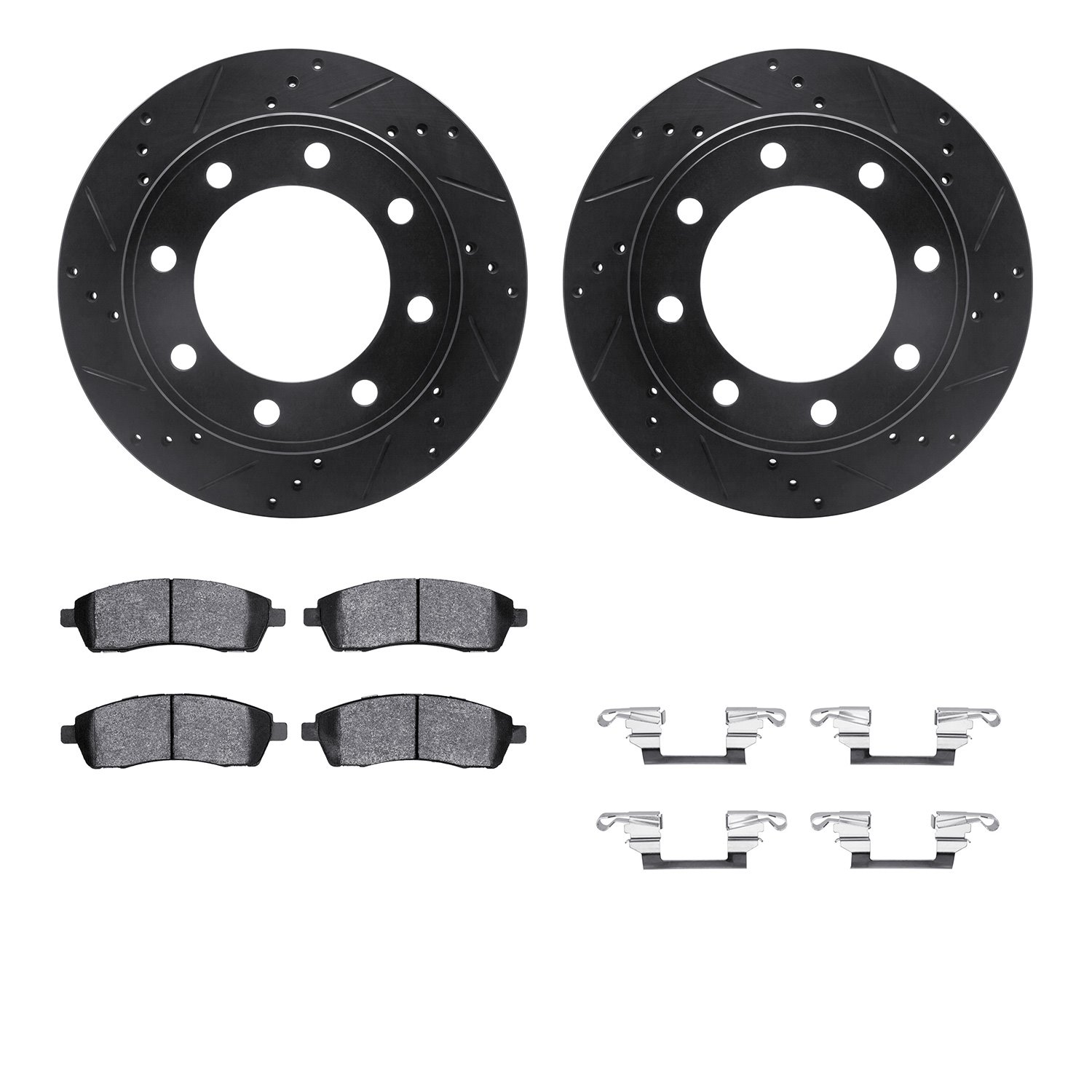 8412-54048 Drilled/Slotted Brake Rotors with Ultimate-Duty Brake Pads Kit & Hardware [Black], 1999-2005 Ford/Lincoln/Mercury/Maz