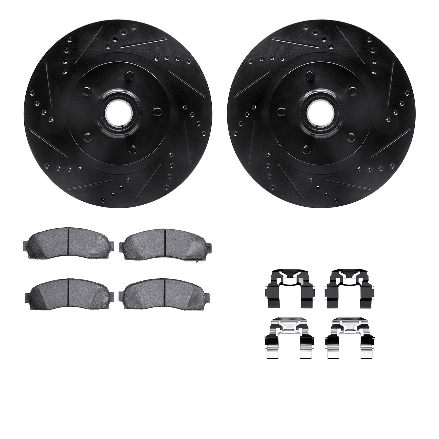 8412-54060 Drilled/Slotted Brake Rotors with Ultimate-Duty Brake Pads Kit & Hardware [Black], 2001-2005 Ford/Lincoln/Mercury/Maz