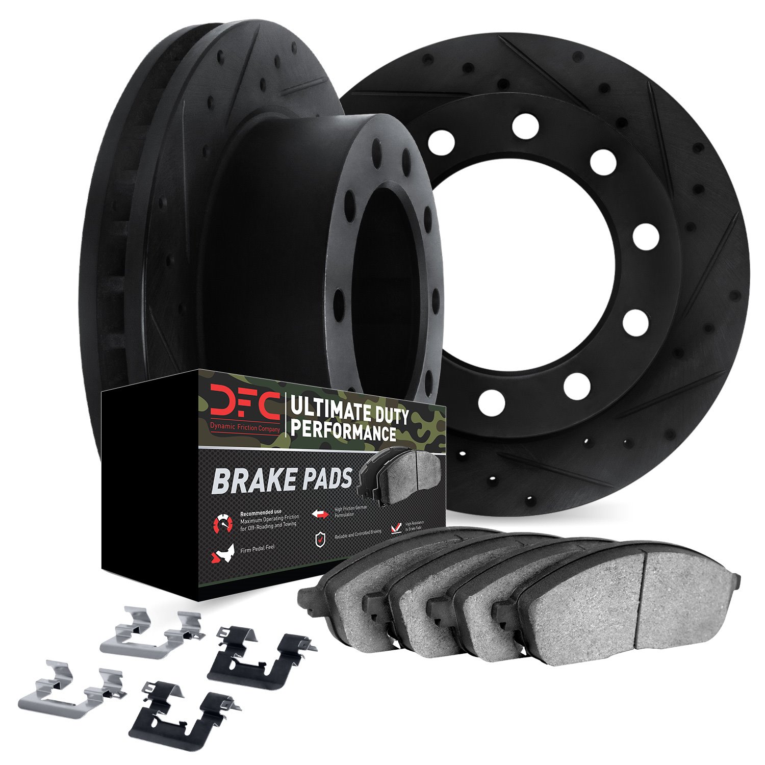 8412-54068 Drilled/Slotted Brake Rotors with Ultimate-Duty Brake Pads Kit & Hardware [Black], 1999-2009 Ford/Lincoln/Mercury/Maz