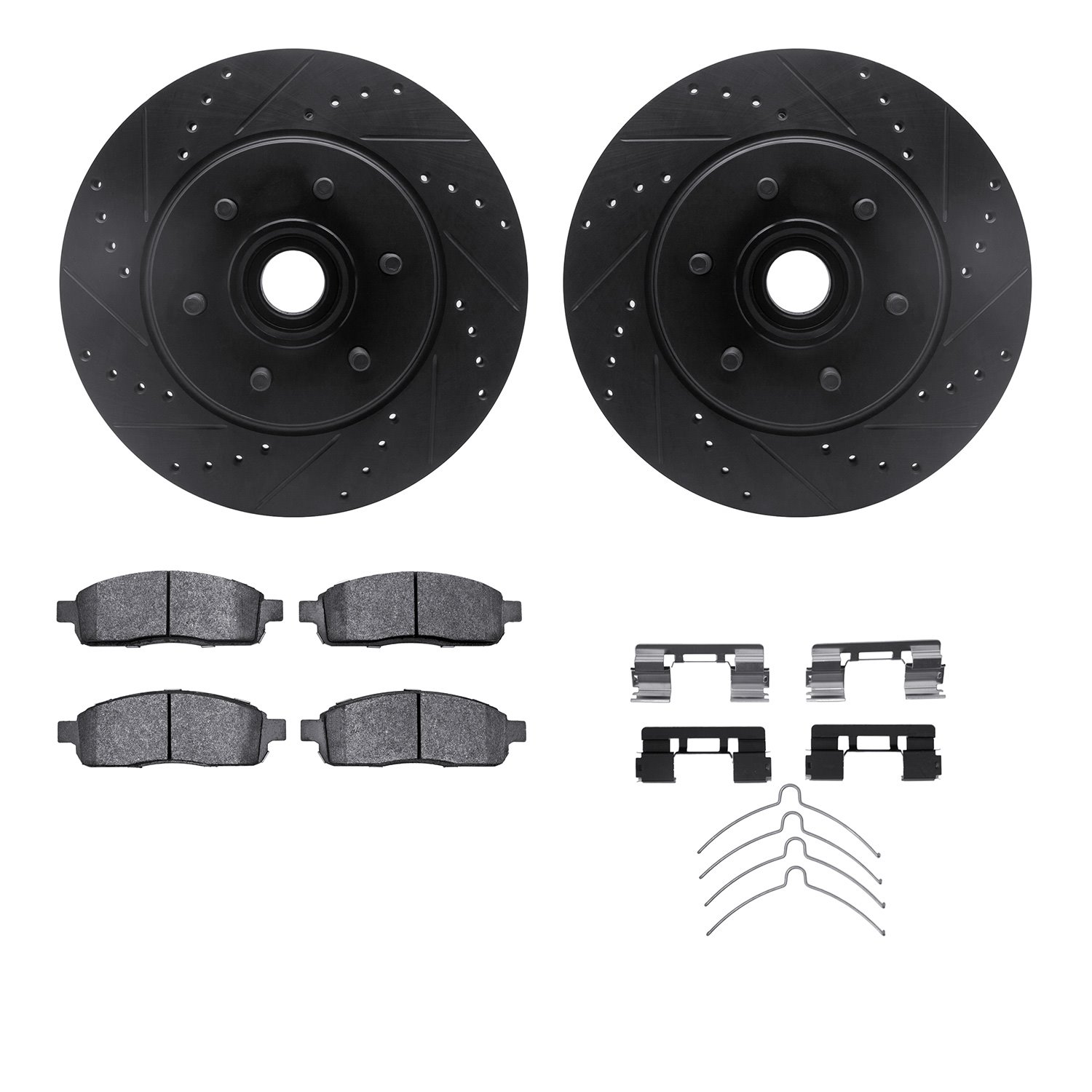8412-54071 Drilled/Slotted Brake Rotors with Ultimate-Duty Brake Pads Kit & Hardware [Black], 2004-2008 Ford/Lincoln/Mercury/Maz