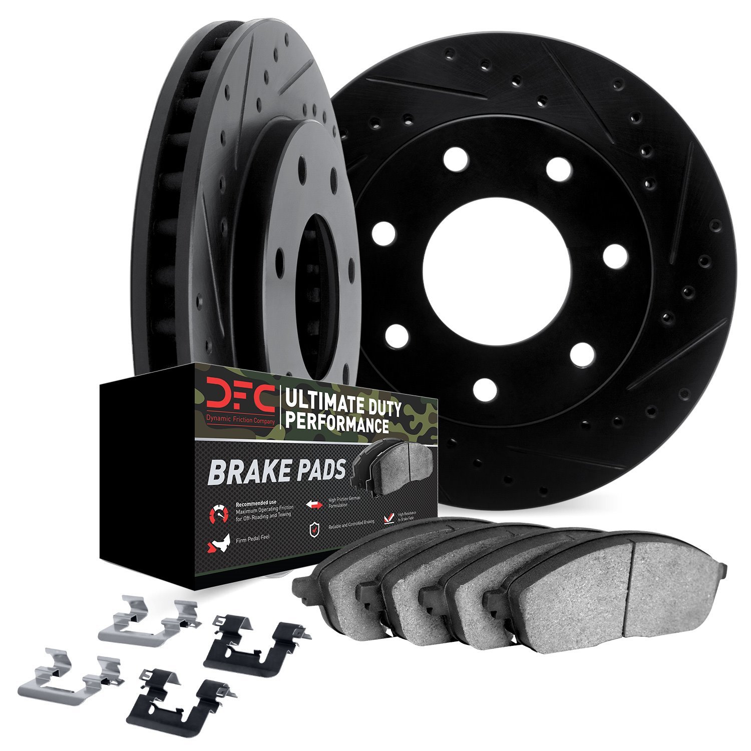 8412-54072 Drilled/Slotted Brake Rotors with Ultimate-Duty Brake Pads Kit & Hardware [Black], 2004-2008 Ford/Lincoln/Mercury/Maz