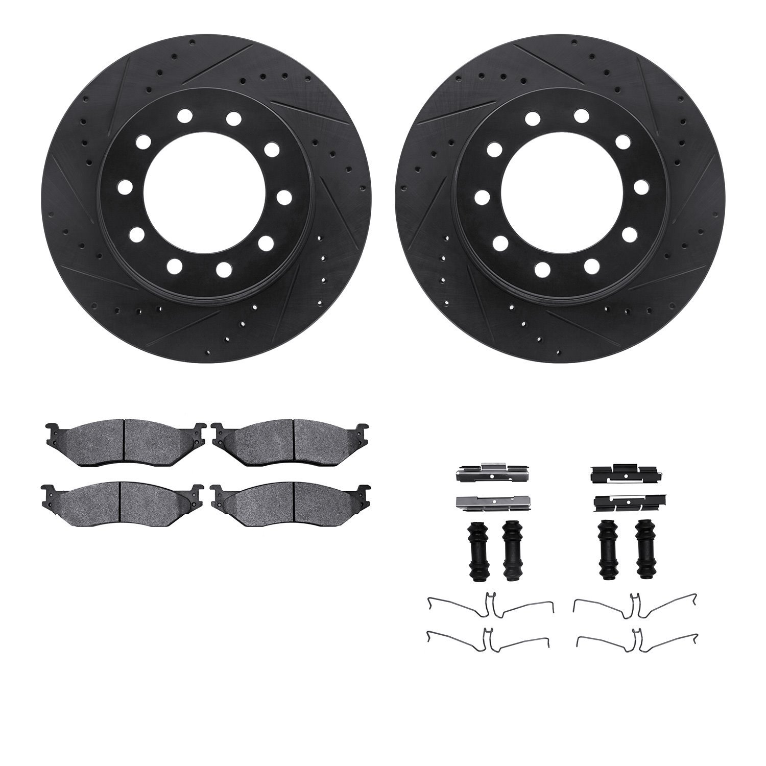 8412-54080 Drilled/Slotted Brake Rotors with Ultimate-Duty Brake Pads Kit & Hardware [Black], 2005-2016 Ford/Lincoln/Mercury/Maz