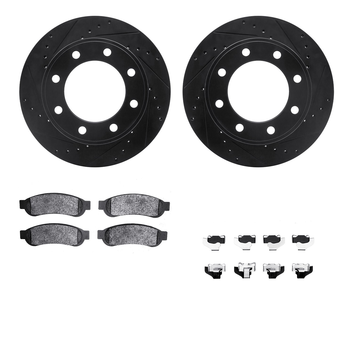 8412-54085 Drilled/Slotted Brake Rotors with Ultimate-Duty Brake Pads Kit & Hardware [Black], 2010-2012 Ford/Lincoln/Mercury/Maz