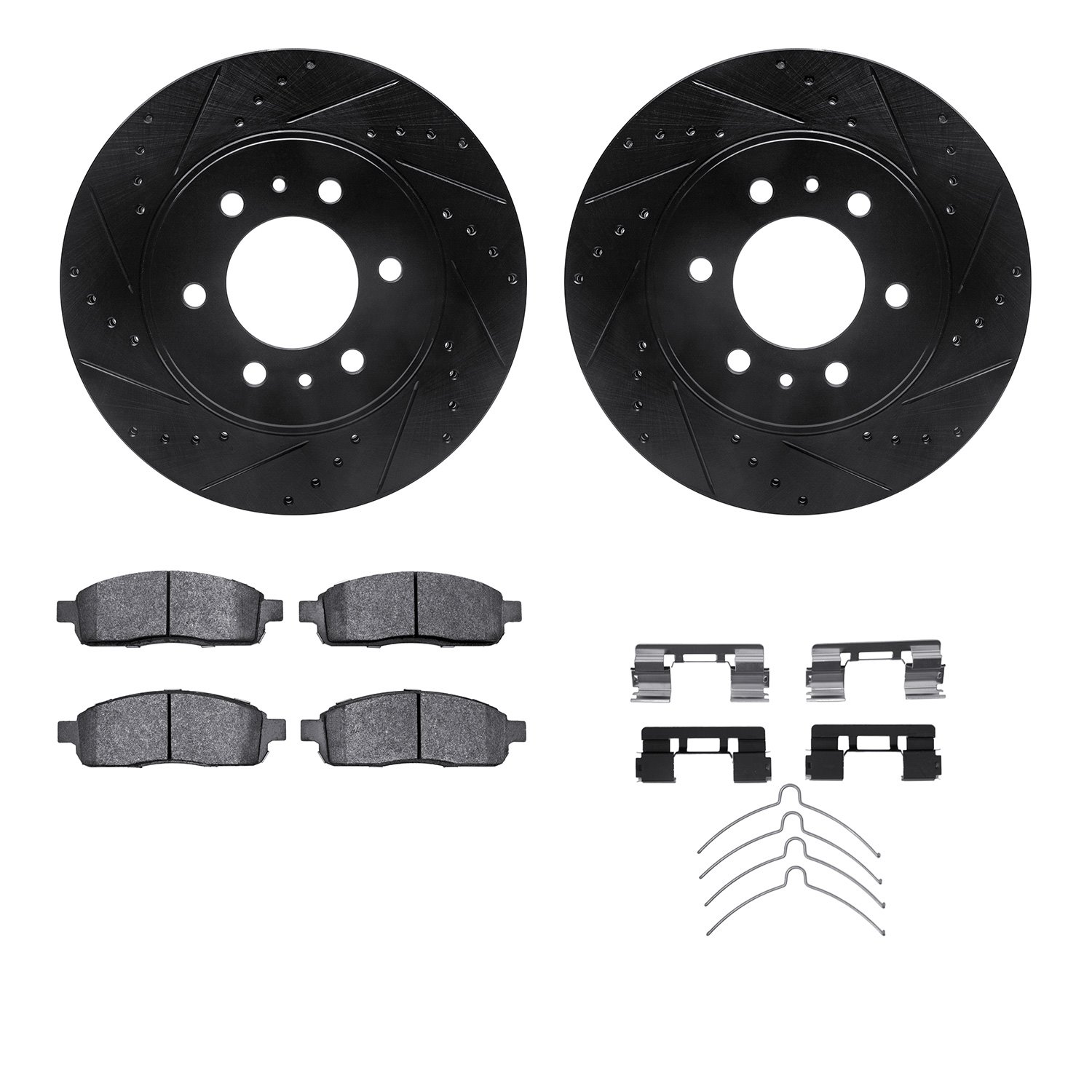 8412-54094 Drilled/Slotted Brake Rotors with Ultimate-Duty Brake Pads Kit & Hardware [Black], 2009-2009 Ford/Lincoln/Mercury/Maz