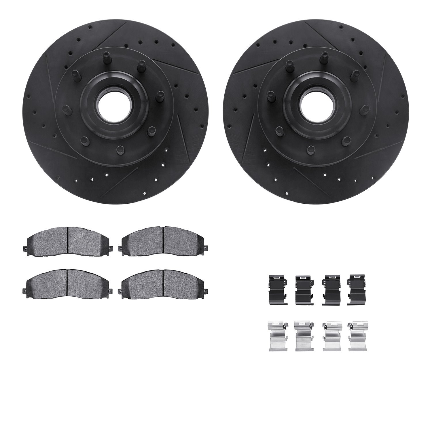 8412-54099 Drilled/Slotted Brake Rotors with Ultimate-Duty Brake Pads Kit & Hardware [Black], Fits Select Ford/Lincoln/Mercury/M