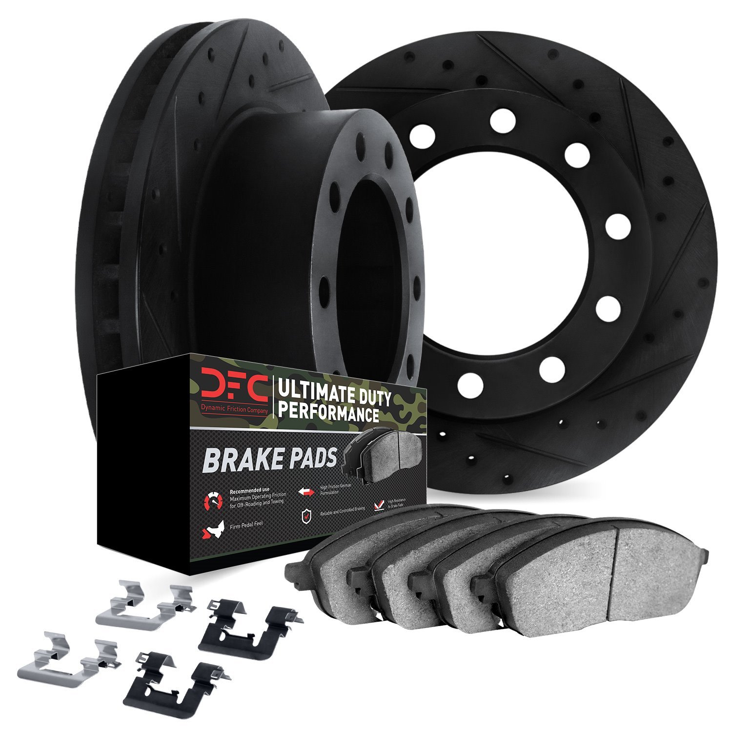 8412-54111 Drilled/Slotted Brake Rotors with Ultimate-Duty Brake Pads Kit & Hardware [Black], Fits Select Ford/Lincoln/Mercury/M