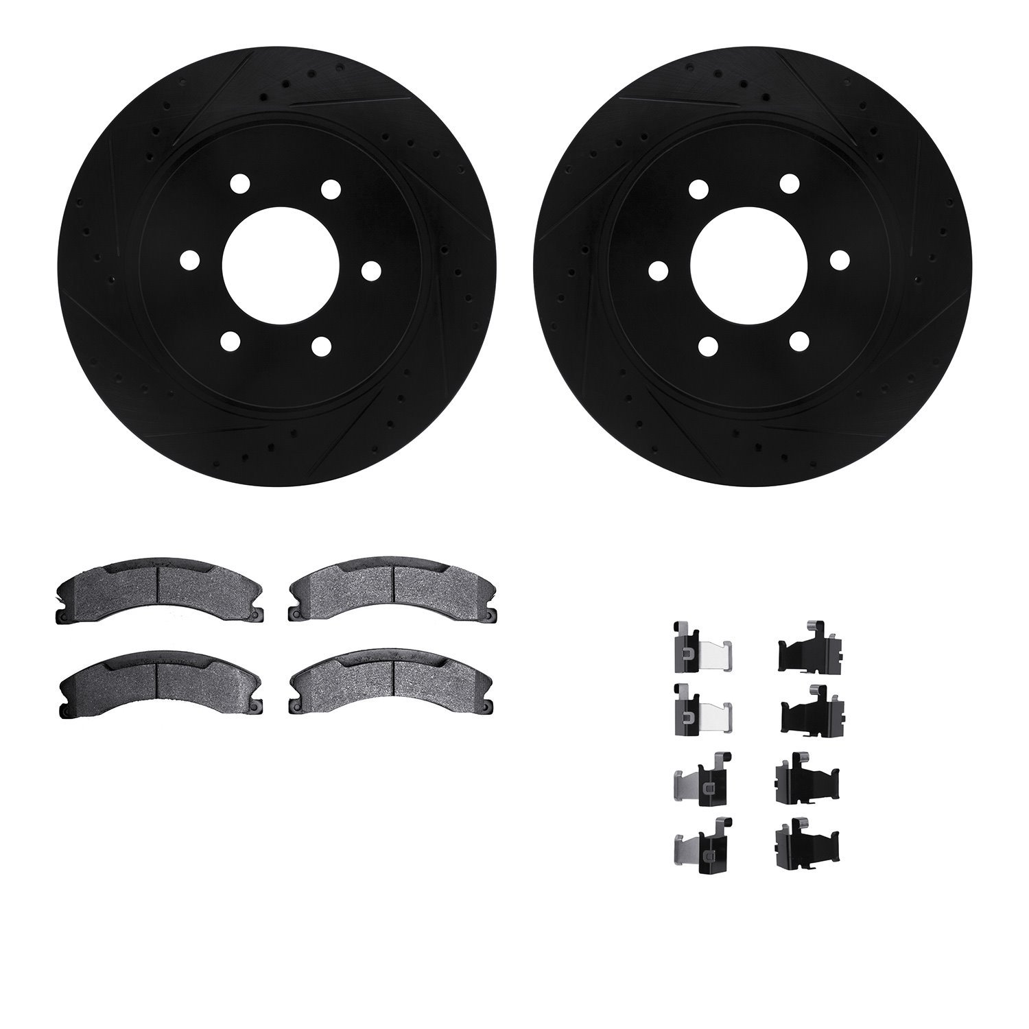 8412-67008 Drilled/Slotted Brake Rotors with Ultimate-Duty Brake Pads Kit & Hardware [Black], Fits Select Infiniti/Nissan, Posit
