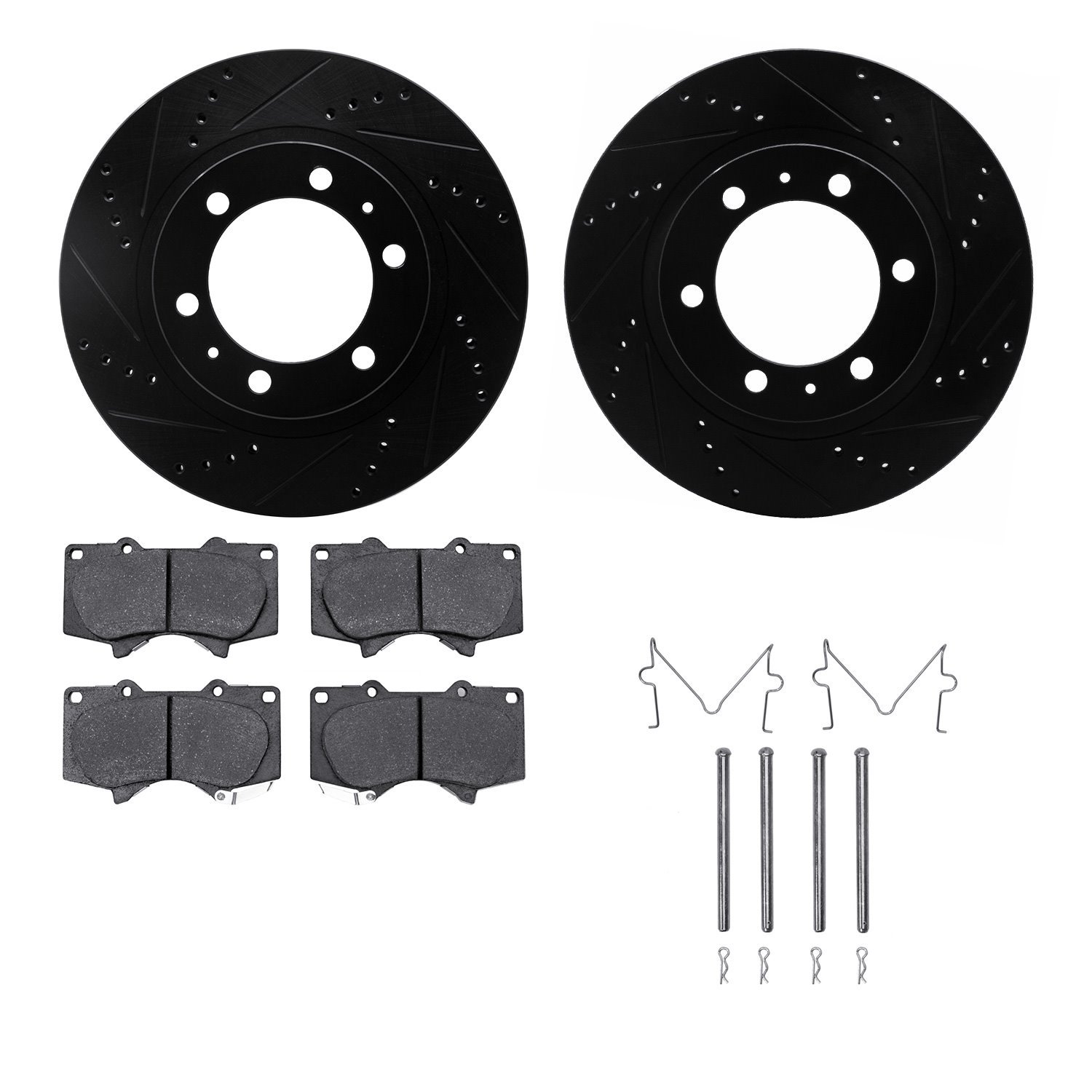 8412-76017 Drilled/Slotted Brake Rotors with Ultimate-Duty Brake Pads Kit & Hardware [Black], Fits Select Lexus/Toyota/Scion, Po