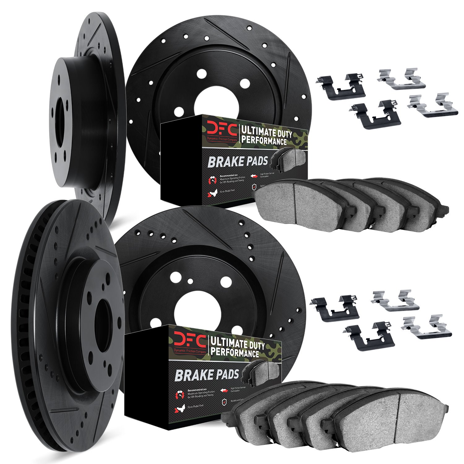 8414-42007 Drilled/Slotted Brake Rotors with Ultimate-Duty Brake Pads Kit & Hardware [Black], Fits Select Mopar, Position: Front