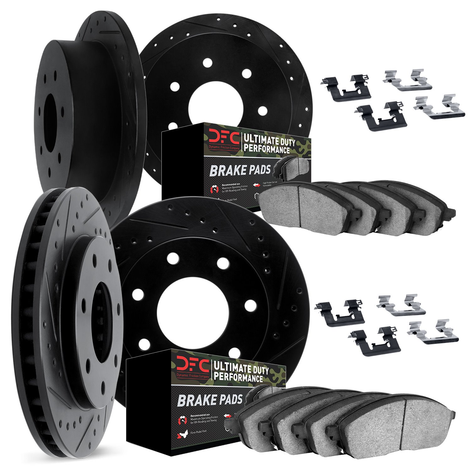 8414-54007 Drilled/Slotted Brake Rotors with Ultimate-Duty Brake Pads Kit & Hardware [Black], 1997-2004 Ford/Lincoln/Mercury/Maz