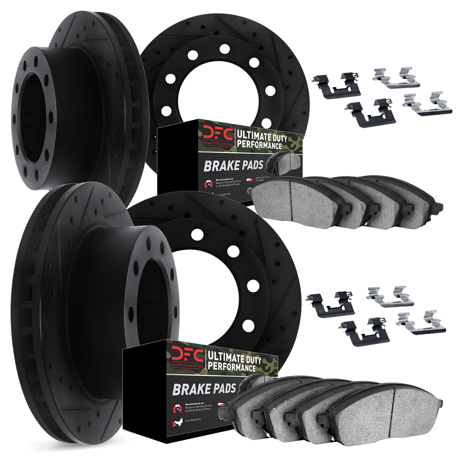 8414-54012 Drilled/Slotted Brake Rotors with Ultimate-Duty Brake Pads Kit & Hardware [Black], 1999-2001 Ford/Lincoln/Mercury/Maz