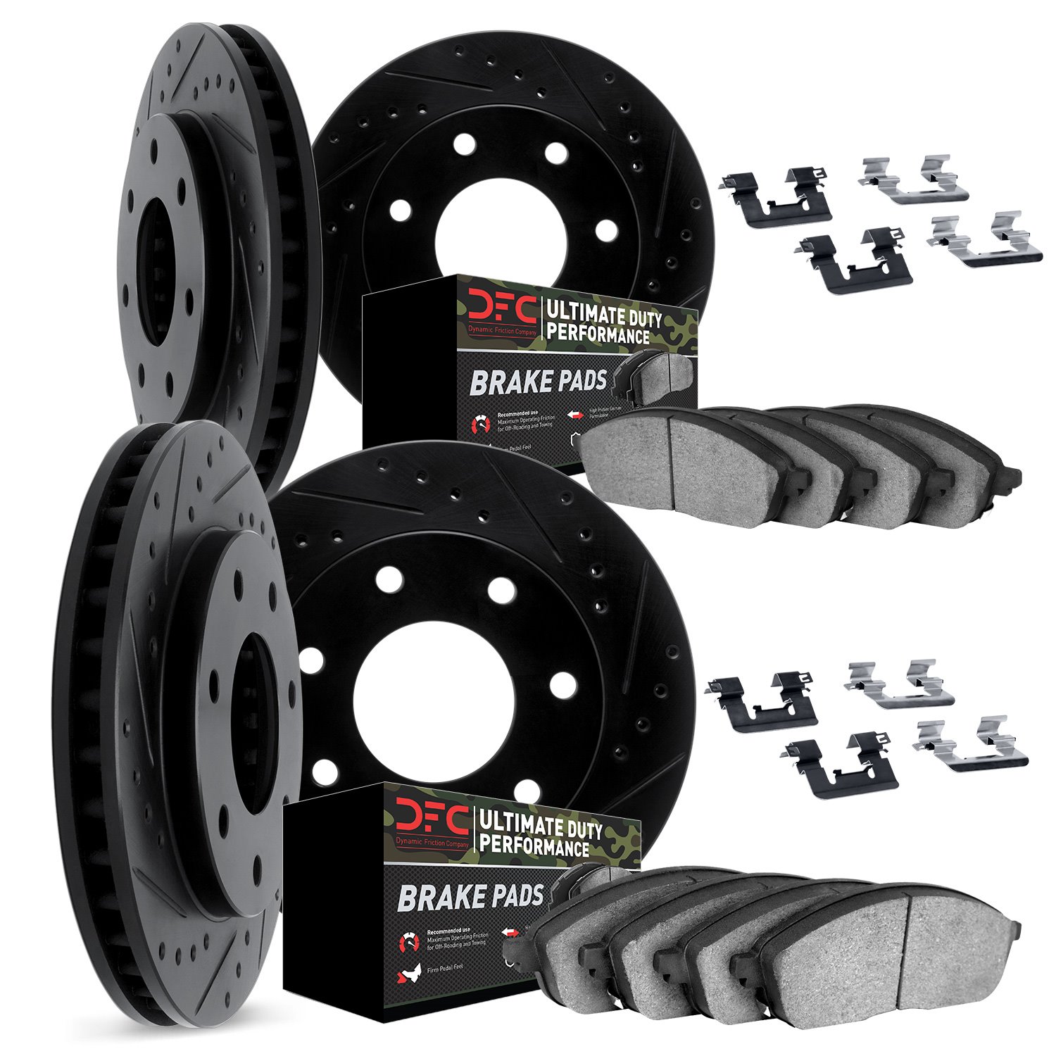 8414-54032 Drilled/Slotted Brake Rotors with Ultimate-Duty Brake Pads Kit & Hardware [Black], 2004-2008 Ford/Lincoln/Mercury/Maz