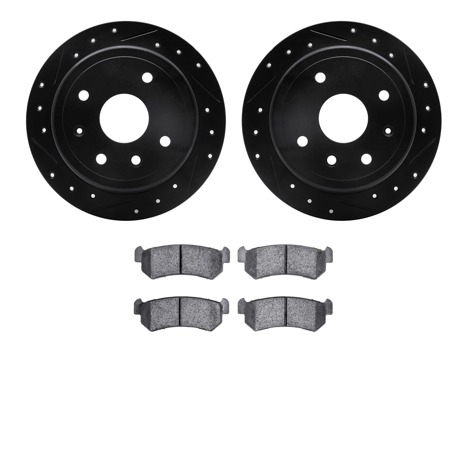 8502-01012 Drilled/Slotted Brake Rotors w/5000 Advanced Brake Pads Kit [Black], 2004-2007 Multiple Makes/Models, Position: Rear