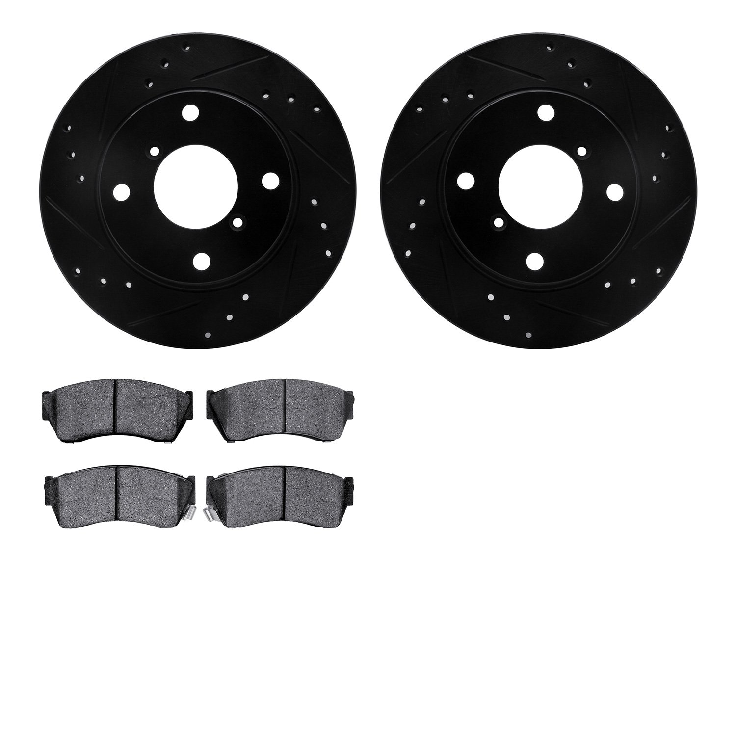 8502-01017 Drilled/Slotted Brake Rotors w/5000 Advanced Brake Pads Kit [Black], 1991-1994 Suzuki, Position: Front