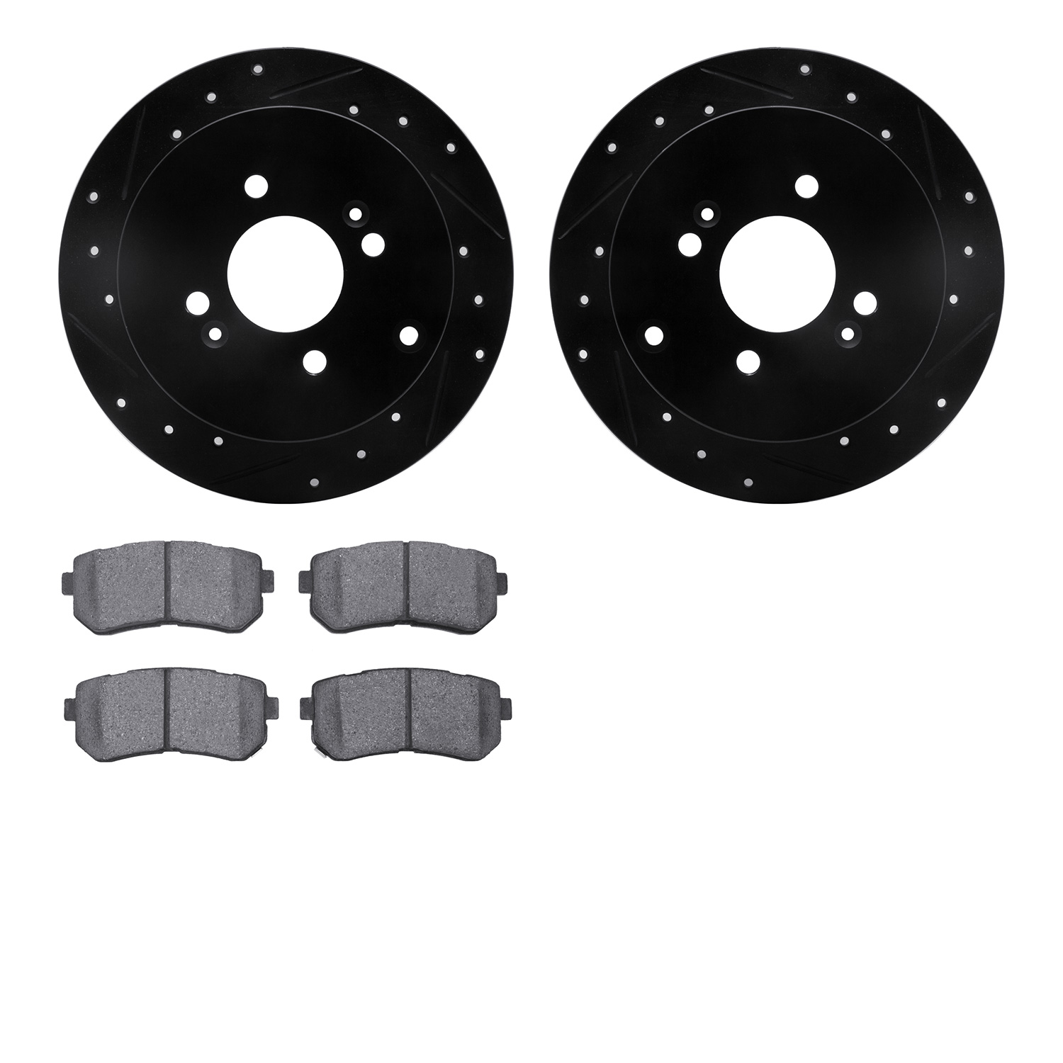 8502-03002 Drilled/Slotted Brake Rotors w/5000 Advanced Brake Pads Kit [Black], 2006-2012 Multiple Makes/Models, Position: Rear