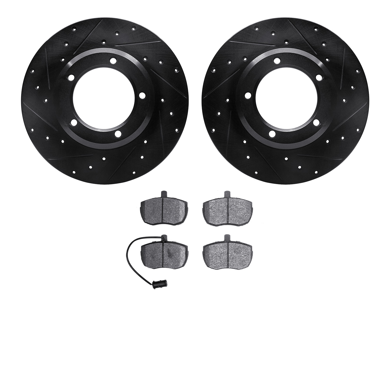 8502-11033 Drilled/Slotted Brake Rotors w/5000 Advanced Brake Pads Kit [Black], 1987-1989 Land Rover, Position: Front