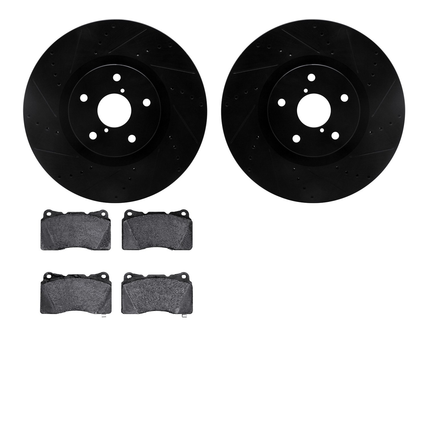 8502-13017 Drilled/Slotted Brake Rotors w/5000 Advanced Brake Pads Kit [Black], 2005-2020 Subaru, Position: Front