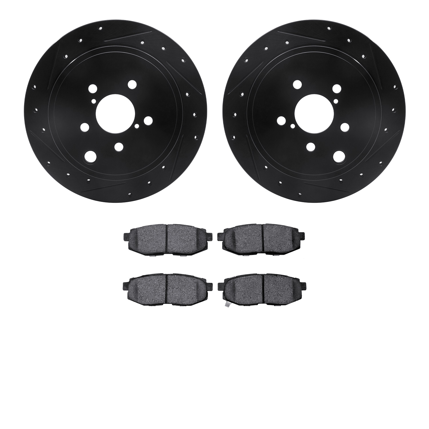 8502-13025 Drilled/Slotted Brake Rotors w/5000 Advanced Brake Pads Kit [Black], Fits Select Multiple Makes/Models, Position: Rea