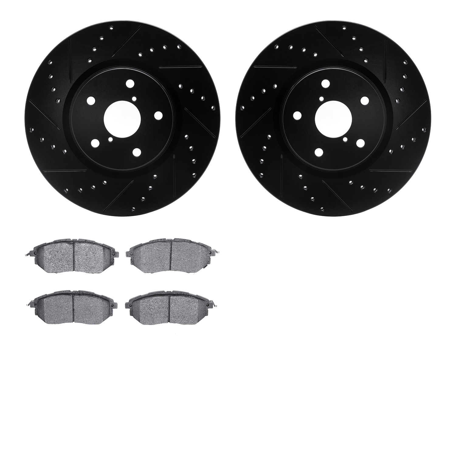 8502-13040 Drilled/Slotted Brake Rotors w/5000 Advanced Brake Pads Kit [Black], 2018-2019 Subaru, Position: Front